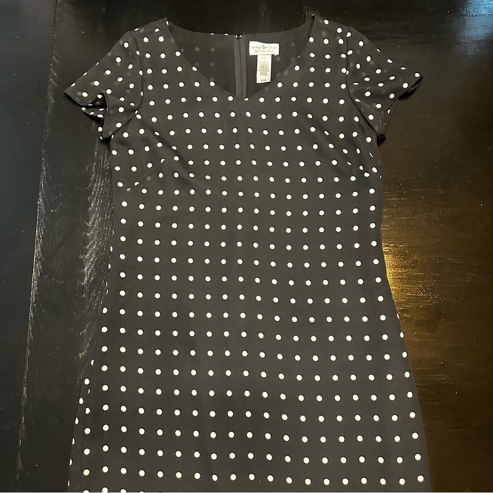 Vintage Liz Claiborne Size 10 Petite Black and White Midi Polka dot Dress Maxi
